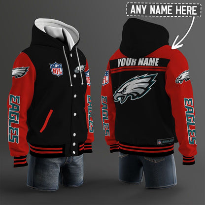 Philadelphia Eagles Hooded Letterman Jacket Custom Name Brdct3da26