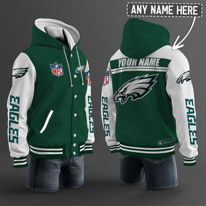 Philadelphia Eagles Hooded Letterman Jacket Custom Name Brdct3da26