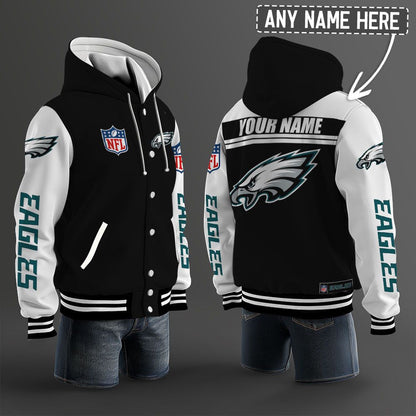 Philadelphia Eagles Hooded Letterman Jacket Custom Name Brdct3da26