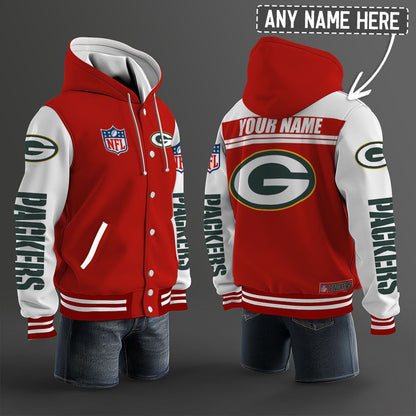 Green Bay Packers Hooded Letterman Jacket Custom Name Brdct3da1205