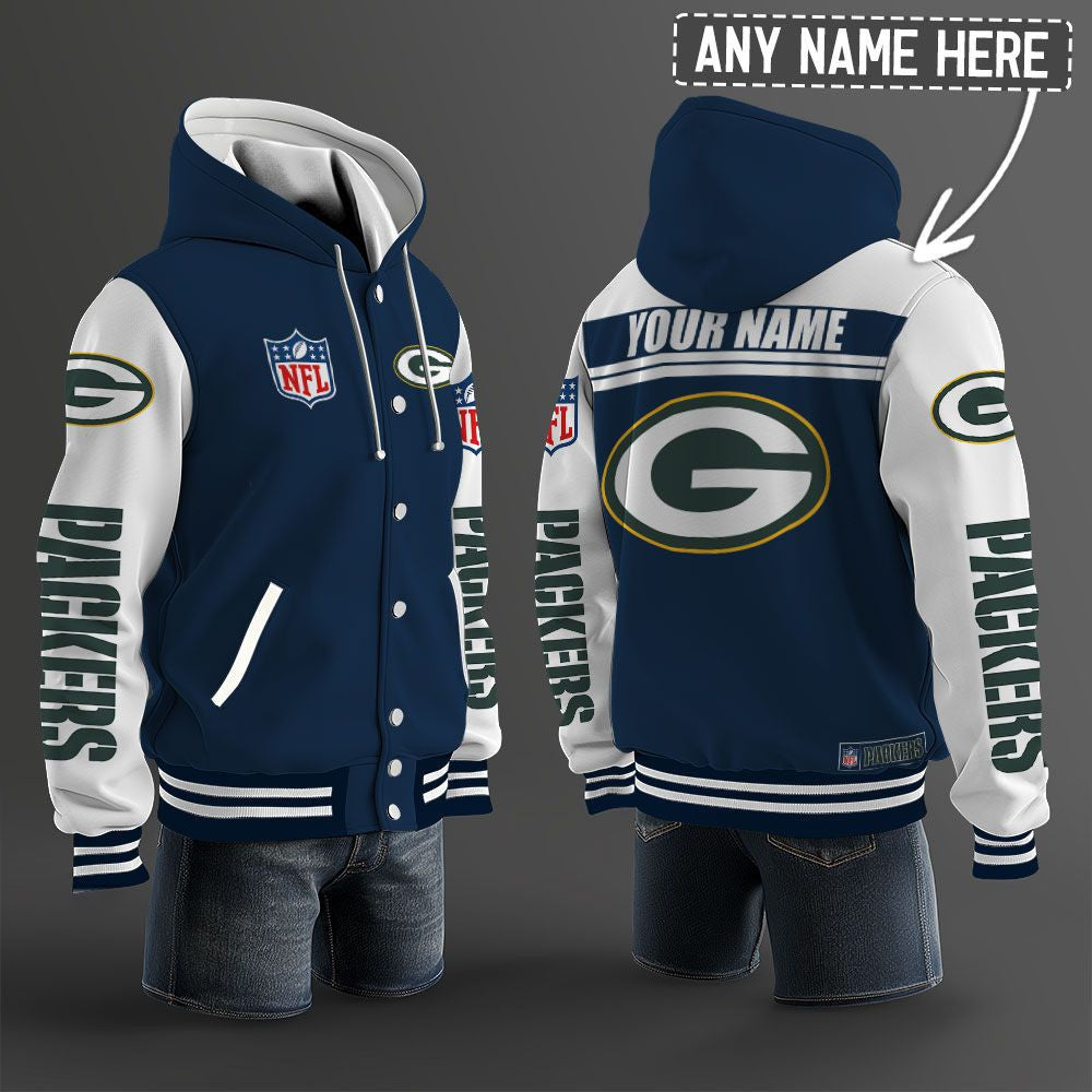 Green Bay Packers Hooded Letterman Jacket Custom Name Brdct3da1205