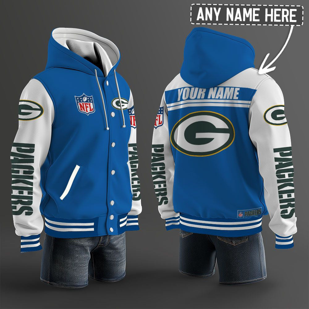 Green Bay Packers Hooded Letterman Jacket Custom Name Brdct3da1205