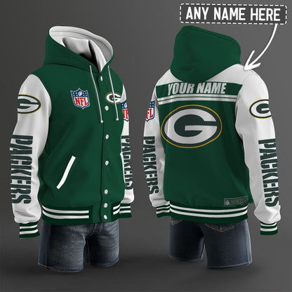 Green Bay Packers Hooded Letterman Jacket Custom Name Brdct3da1205