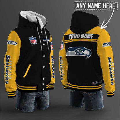 Seattle Seahawks Hooded Letterman Jacket Custom Name Brdct3da2905