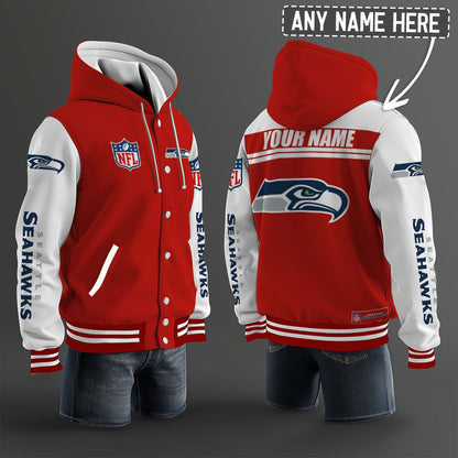 Seattle Seahawks Hooded Letterman Jacket Custom Name Brdct3da2905