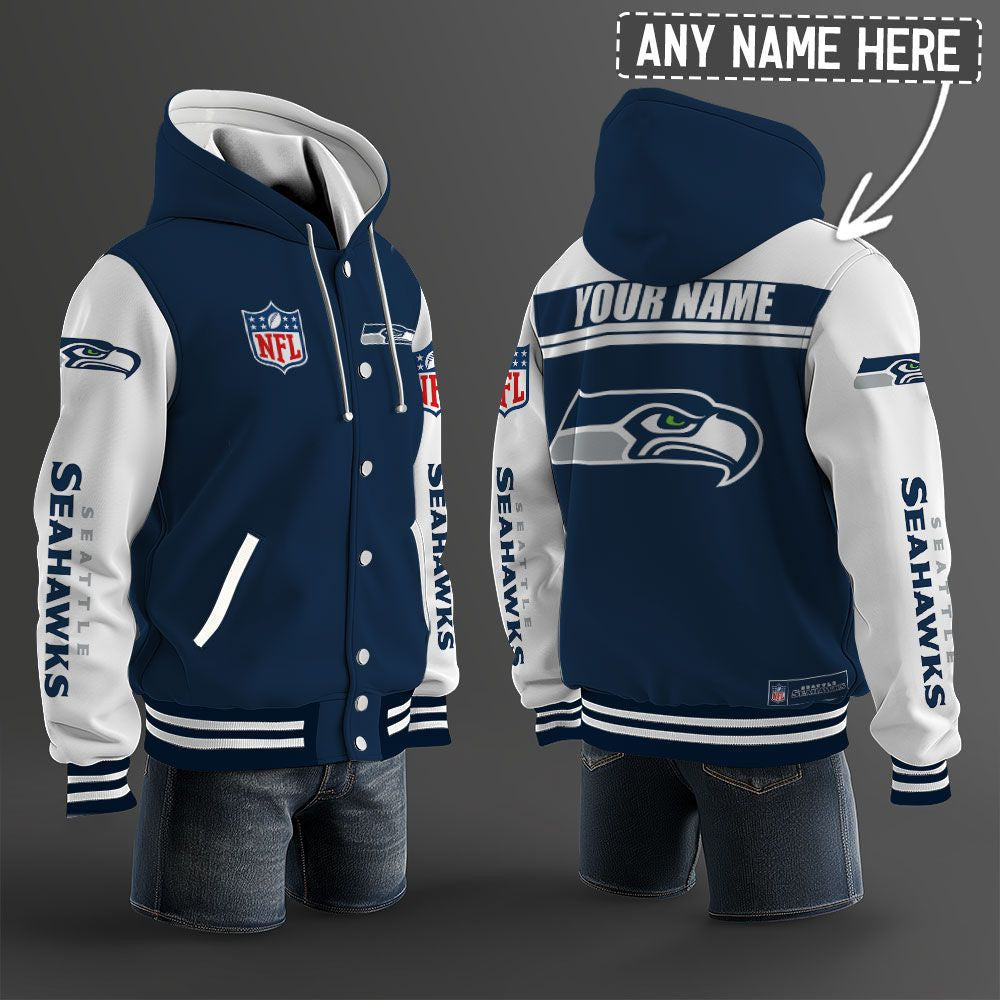 Seattle Seahawks Hooded Letterman Jacket Custom Name Brdct3da2905