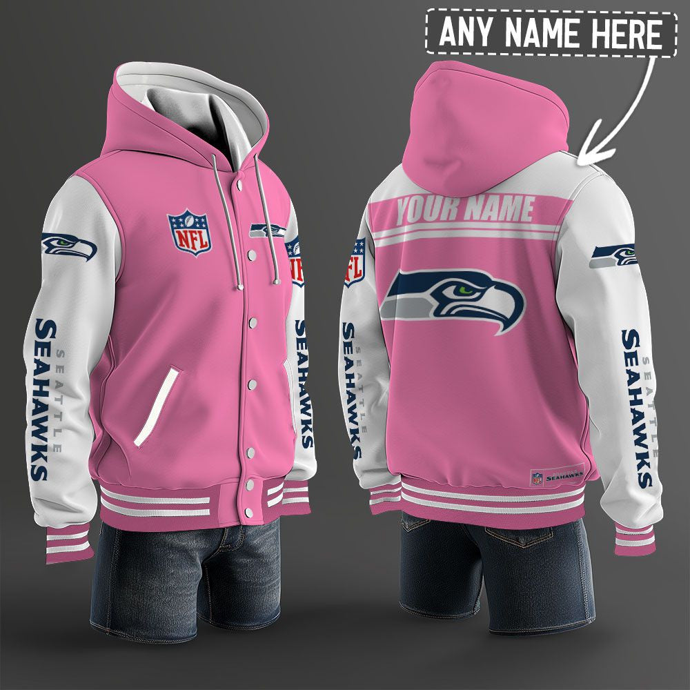 Seattle Seahawks Hooded Letterman Jacket Custom Name Brdct3da2905