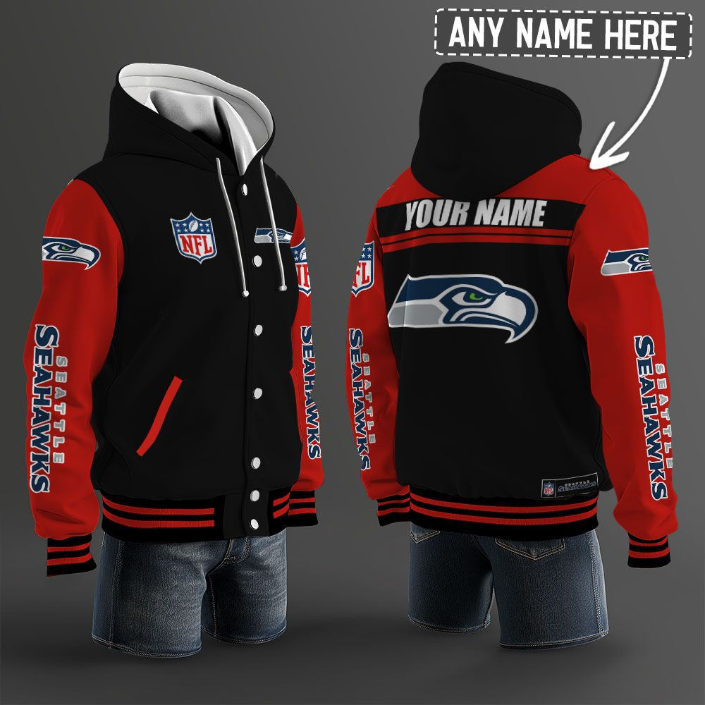 Seattle Seahawks Hooded Letterman Jacket Custom Name Brdct3da2905