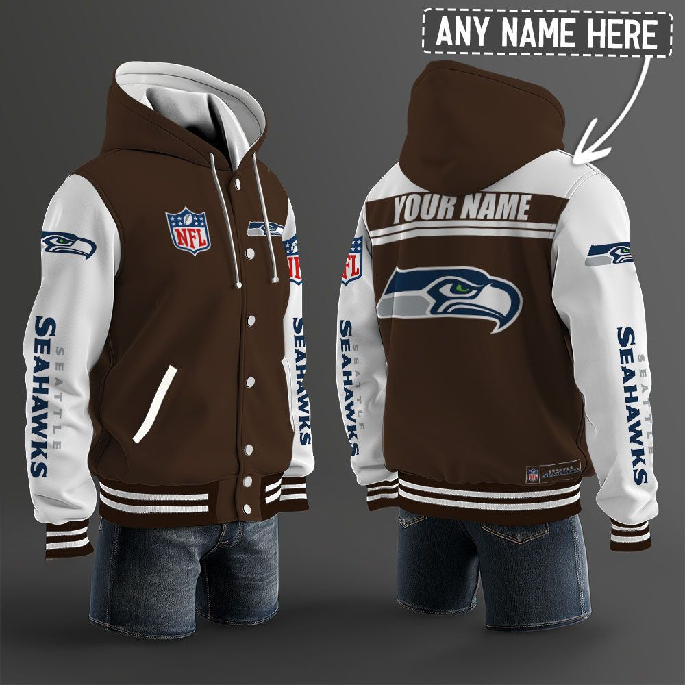 Seattle Seahawks Hooded Letterman Jacket Custom Name Brdct3da2905