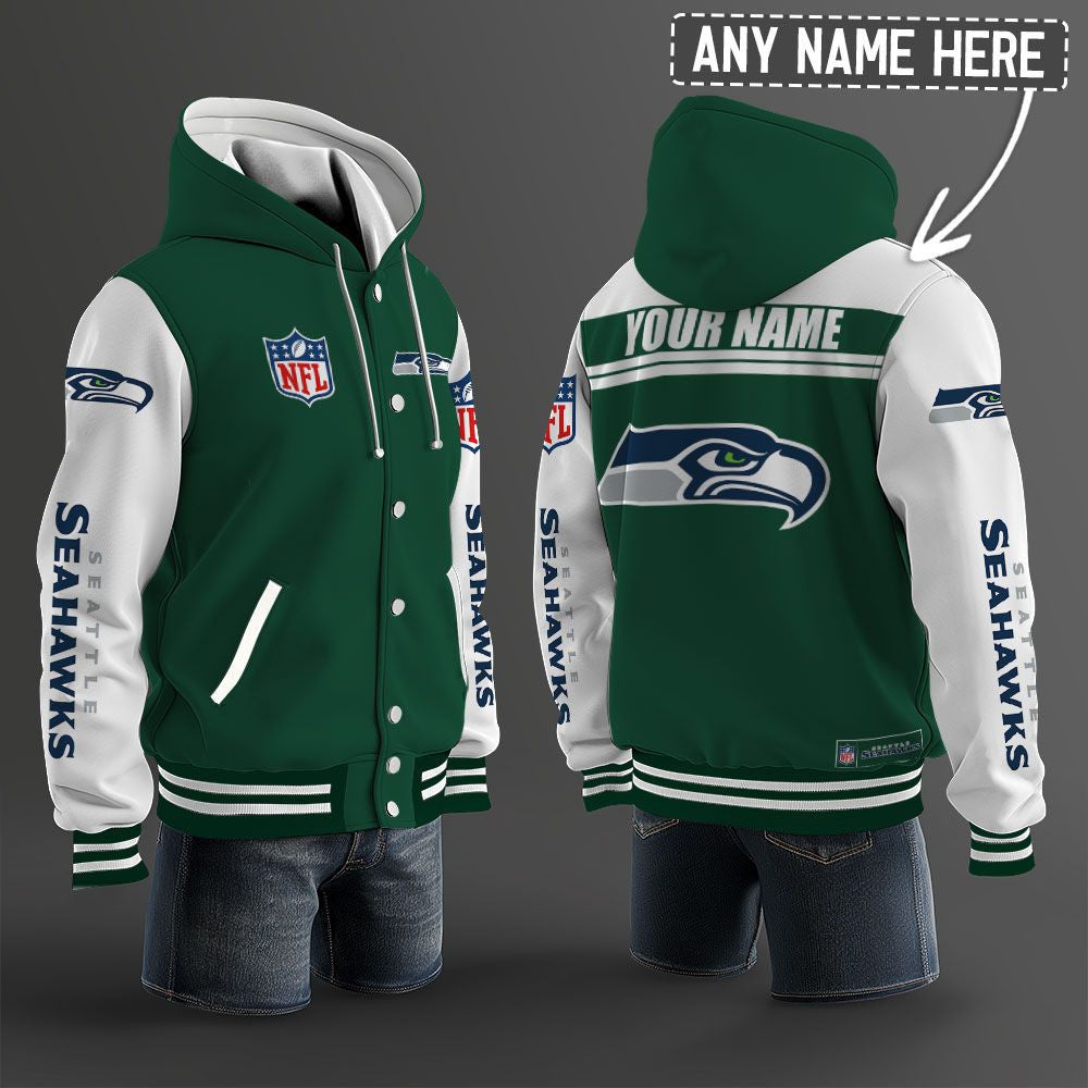 Seattle Seahawks Hooded Letterman Jacket Custom Name Brdct3da2905