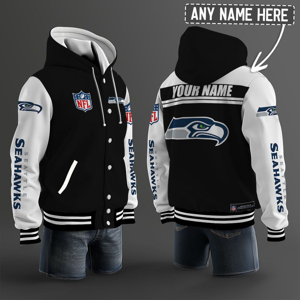 Seattle Seahawks Hooded Letterman Jacket Custom Name Brdct3da2905
