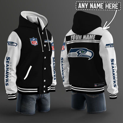 Seattle Seahawks Hooded Letterman Jacket Custom Name Brdct3da2905