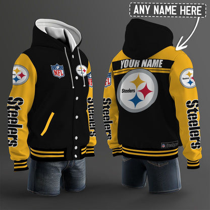 Pittsburgh Steelers Hooded Letterman Jacket Custom Name Brdct3da2705