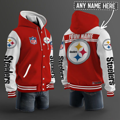 Pittsburgh Steelers Hooded Letterman Jacket Custom Name Brdct3da2705