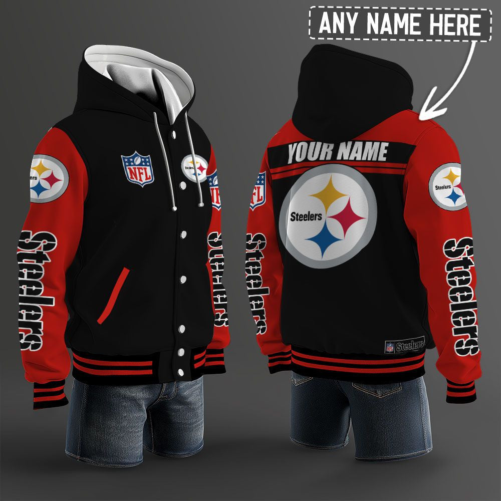 Pittsburgh Steelers Hooded Letterman Jacket Custom Name Brdct3da2705