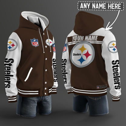 Pittsburgh Steelers Hooded Letterman Jacket Custom Name Brdct3da2705