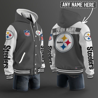 Pittsburgh Steelers Hooded Letterman Jacket Custom Name Brdct3da2705