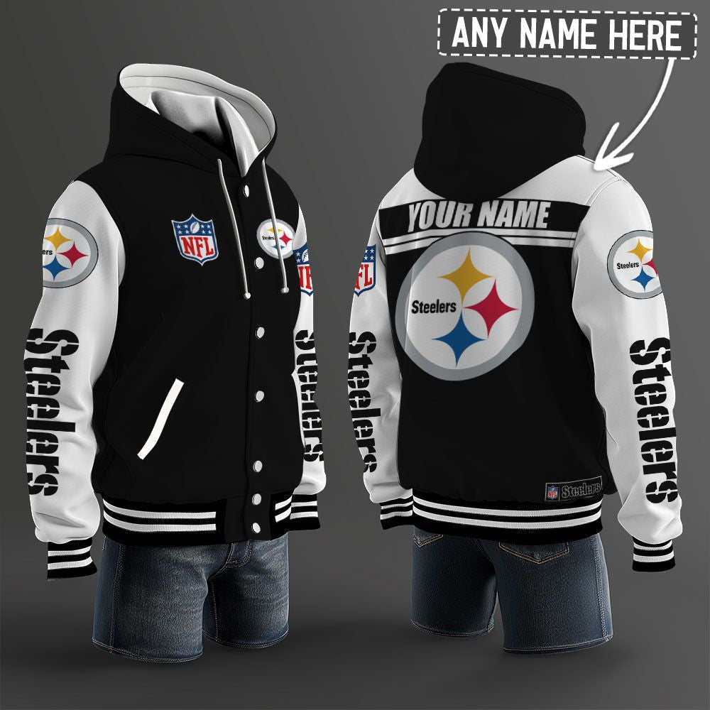 Pittsburgh Steelers Hooded Letterman Jacket Custom Name Brdct3da2705