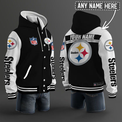 Pittsburgh Steelers Hooded Letterman Jacket Custom Name Brdct3da2705