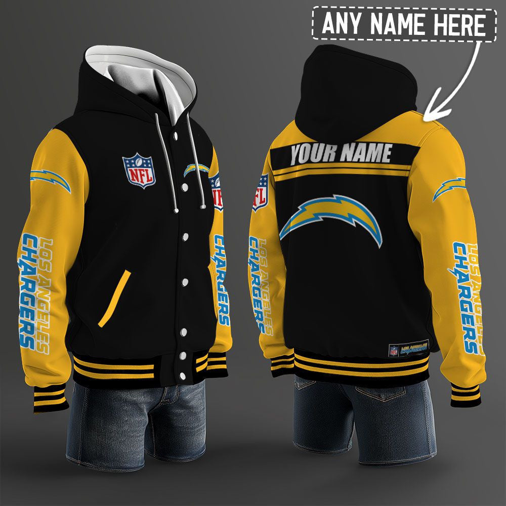 Los Angeles Chargers Hooded Letterman Jacket Custom Name Brdct3da1705