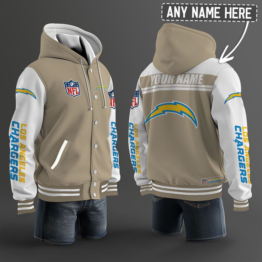 Los Angeles Chargers Hooded Letterman Jacket Custom Name Brdct3da1705