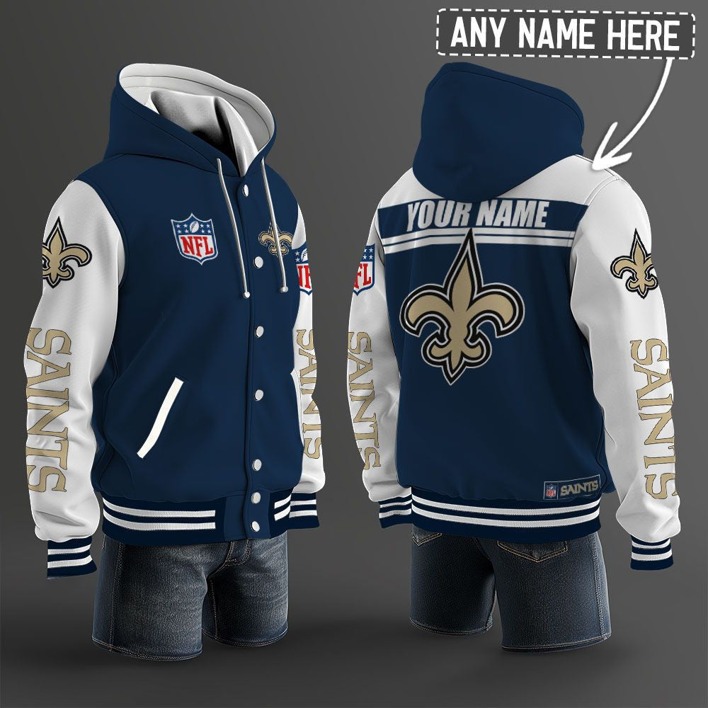 New Orleans Saints Hooded Letterman Jacket Custom Name Brdct3da2205