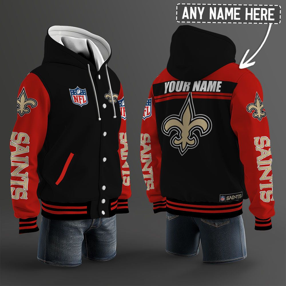 New Orleans Saints Hooded Letterman Jacket Custom Name Brdct3da2205