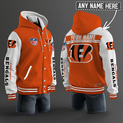Cincinnati Bengals Hooded Letterman Jacket Custom Name Brdct3da0705