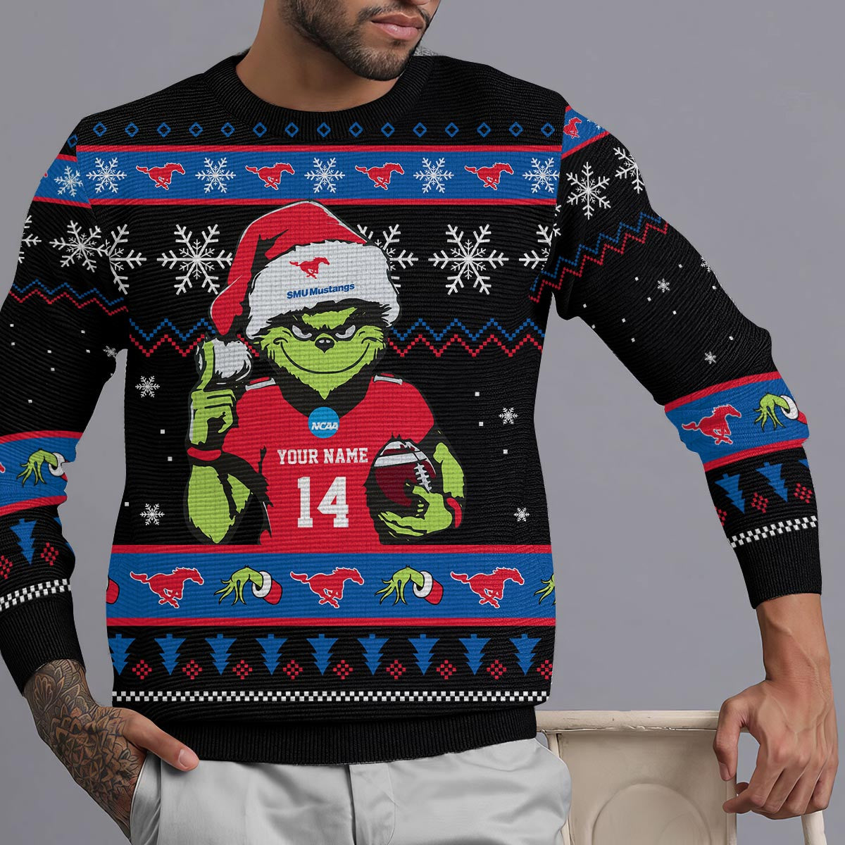 Smu Mustangs Custom Chrismas Ugly Sweater