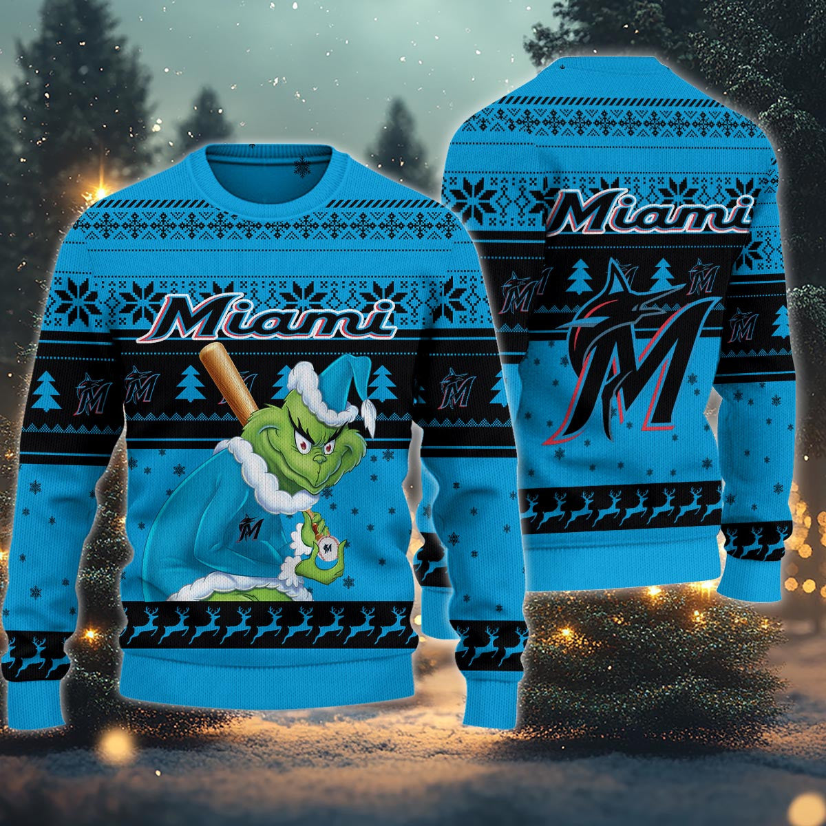 Miami Marlins Grinch Christmas Ugly Sweater