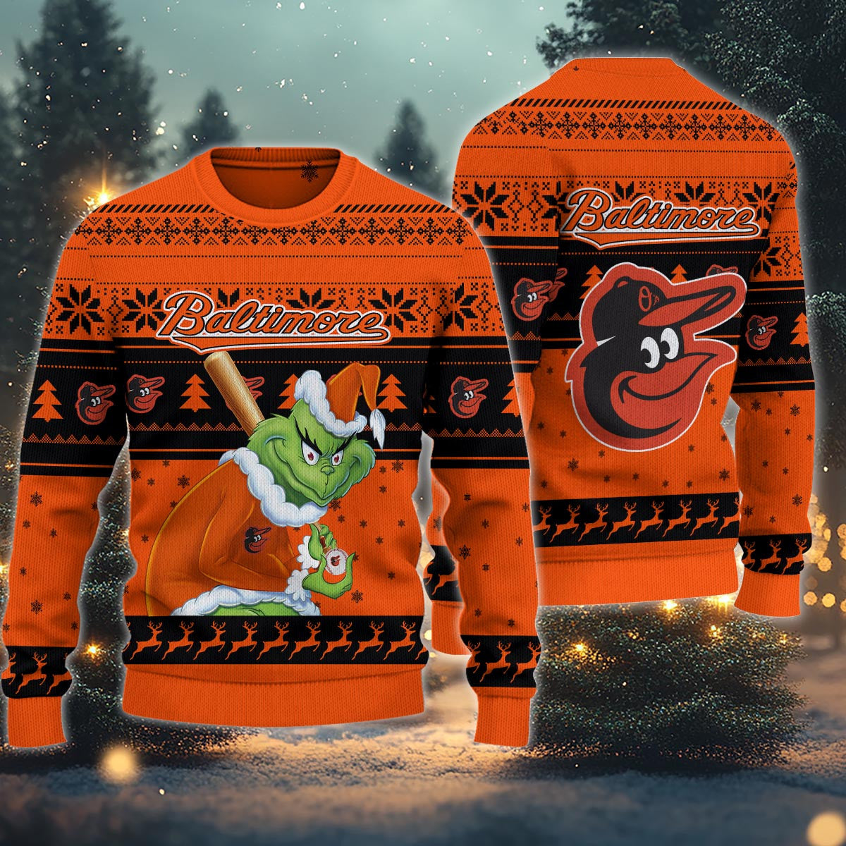 Baltimore Orioles Grinch Christmas Ugly Sweater