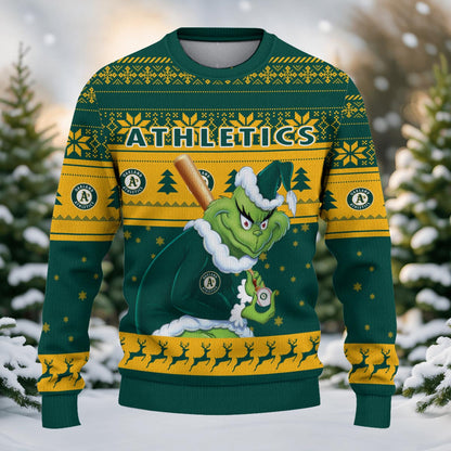 Oakland Athletics Grinch Christmas Ugly Sweater