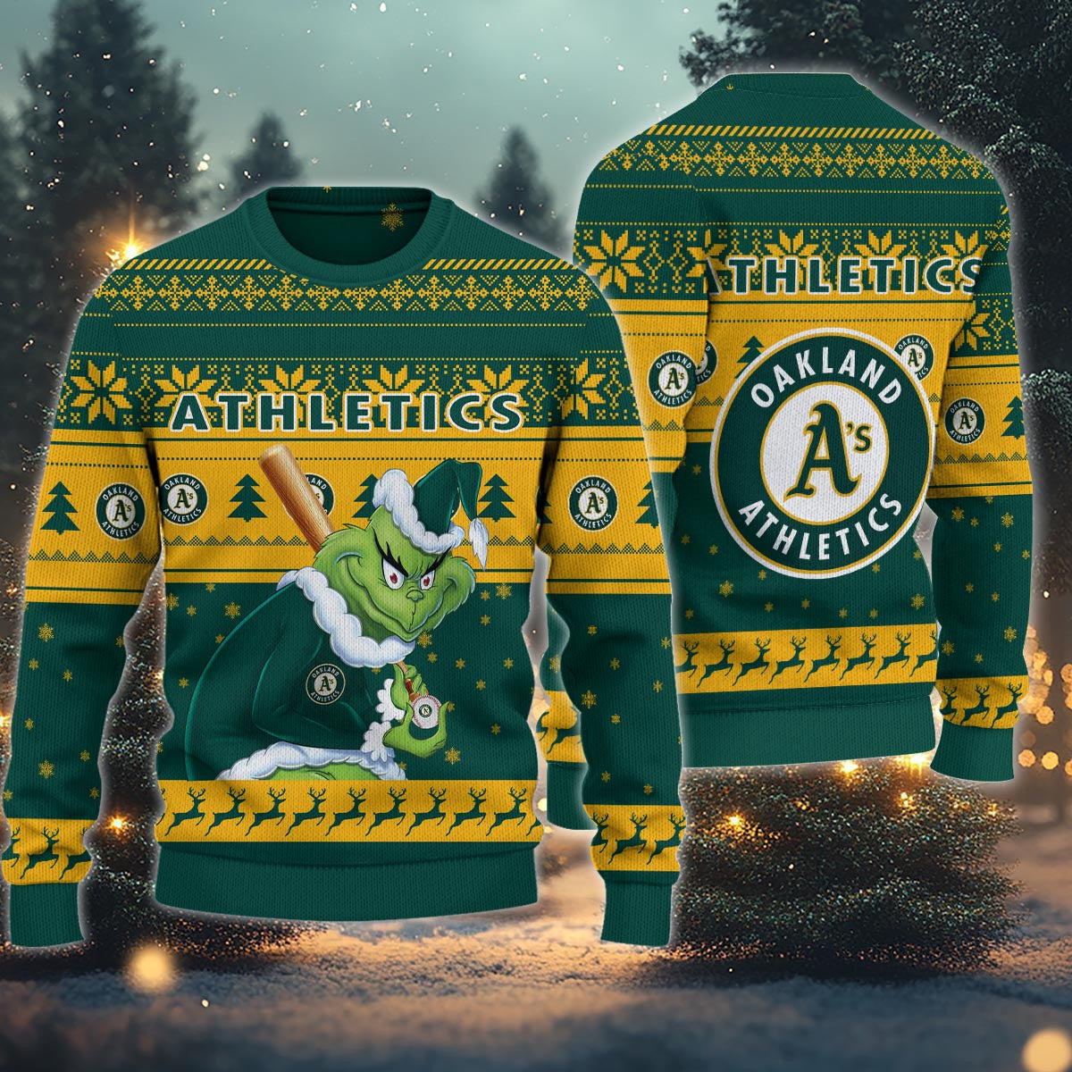 Oakland Athletics Grinch Christmas Ugly Sweater