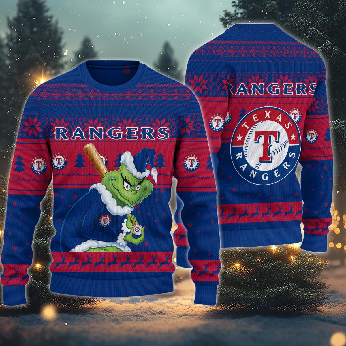 Texas Rangers Grinch Christmas Ugly Sweater