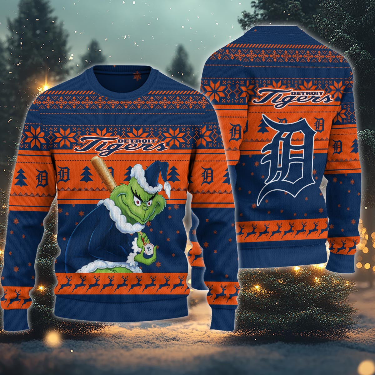 Detroit Tigers Grinch Christmas Ugly Sweater