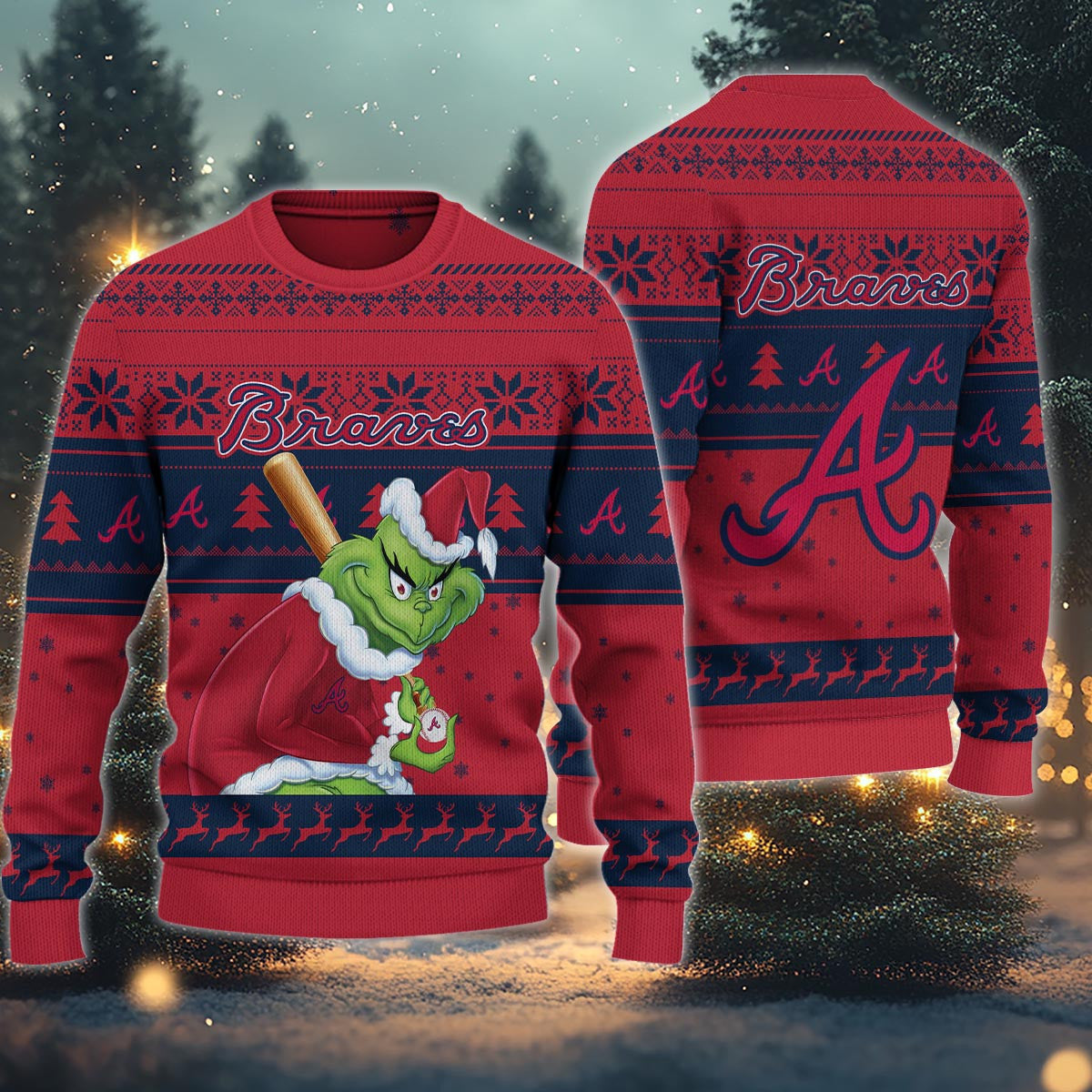 Atlanta Braves Grinch Christmas Ugly Sweater