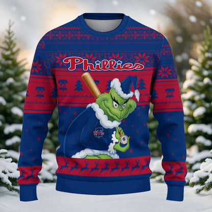 Philadelphia Phillies Grinch Christmas Ugly Sweater