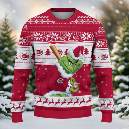 Cincinnati Reds Grinch Christmas Ugly Sweater