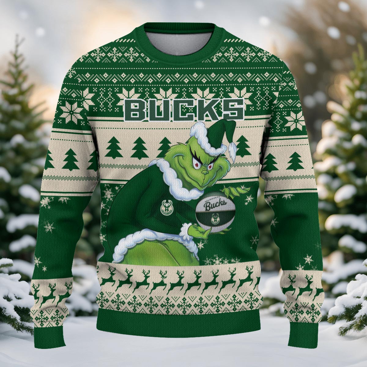 Milwaukee Bucks Grinch Christmas Ugly Sweater