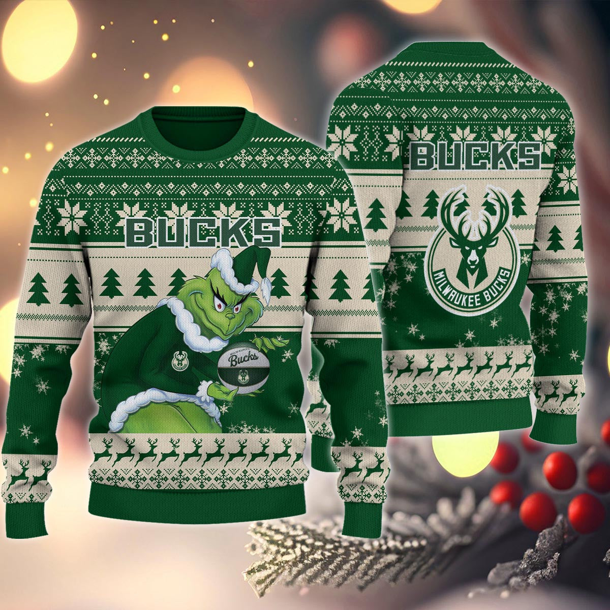 Milwaukee Bucks Grinch Christmas Ugly Sweater
