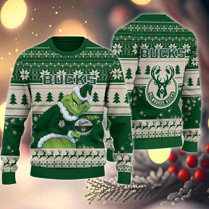 Milwaukee Bucks Grinch Christmas Ugly Sweater