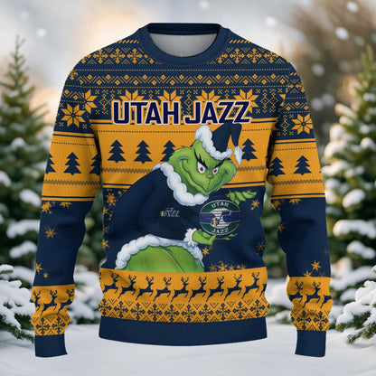 Utah Jazz Grinch Christmas Ugly Sweater