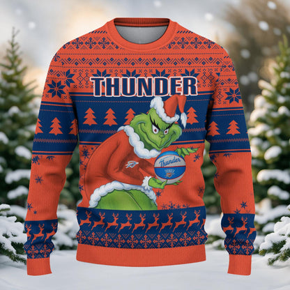 Oklahoma City Thunder Grinch Christmas Ugly Sweater