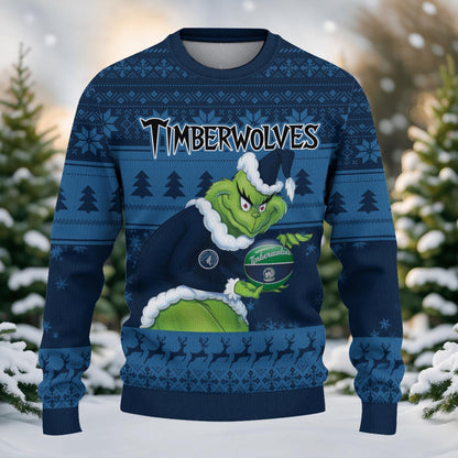 Minnesota Timberwolves Grinch Christmas Ugly Sweater