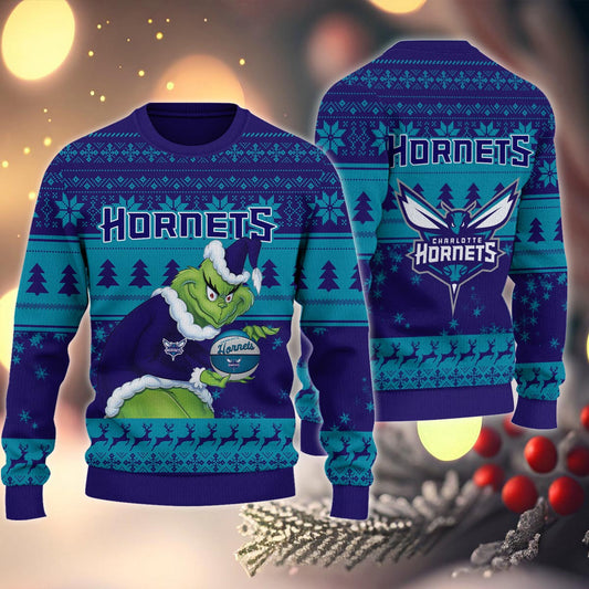 Charlotte Hornets Grinch Christmas Ugly Sweater