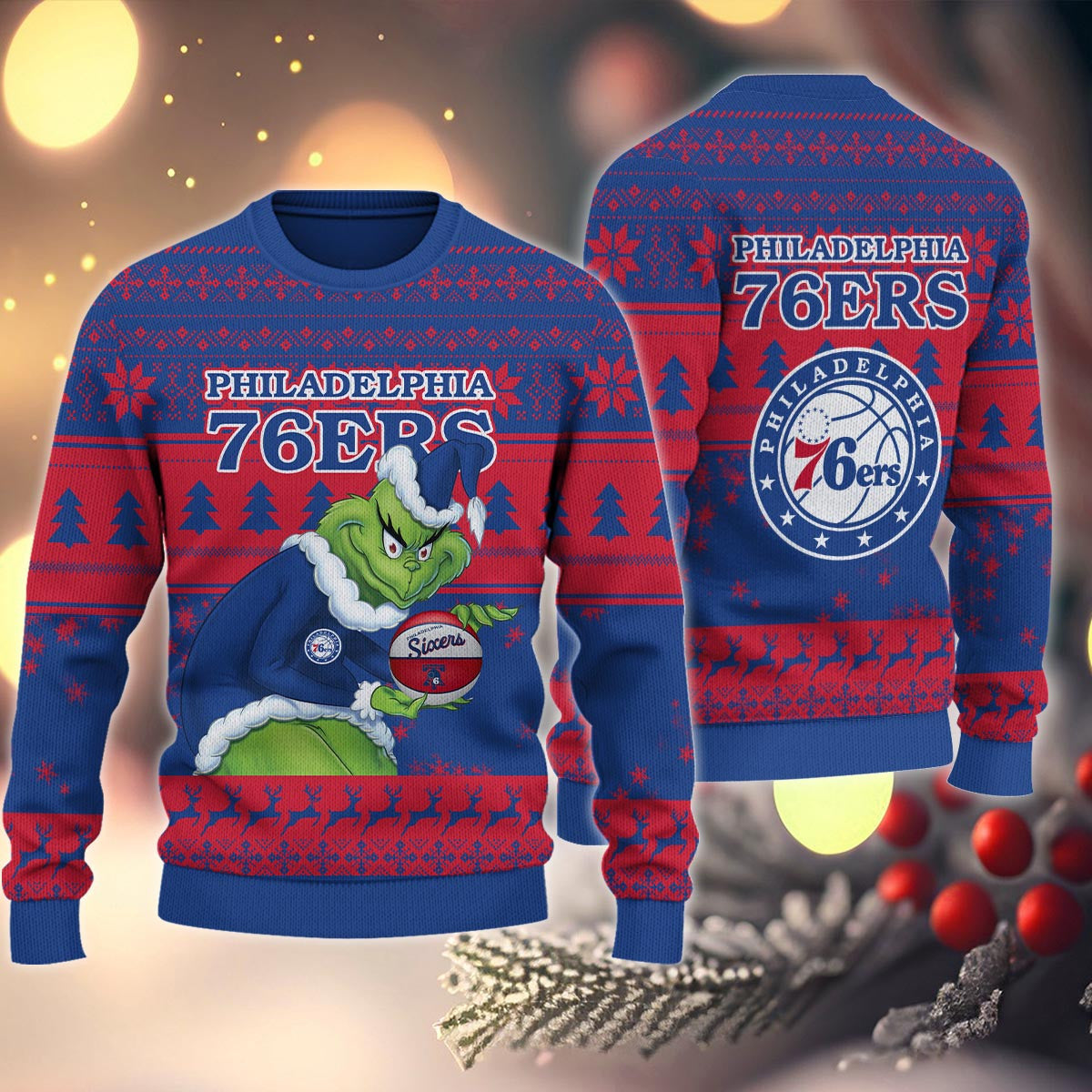 Philadelphia 76ers Grinch Christmas Ugly Sweater