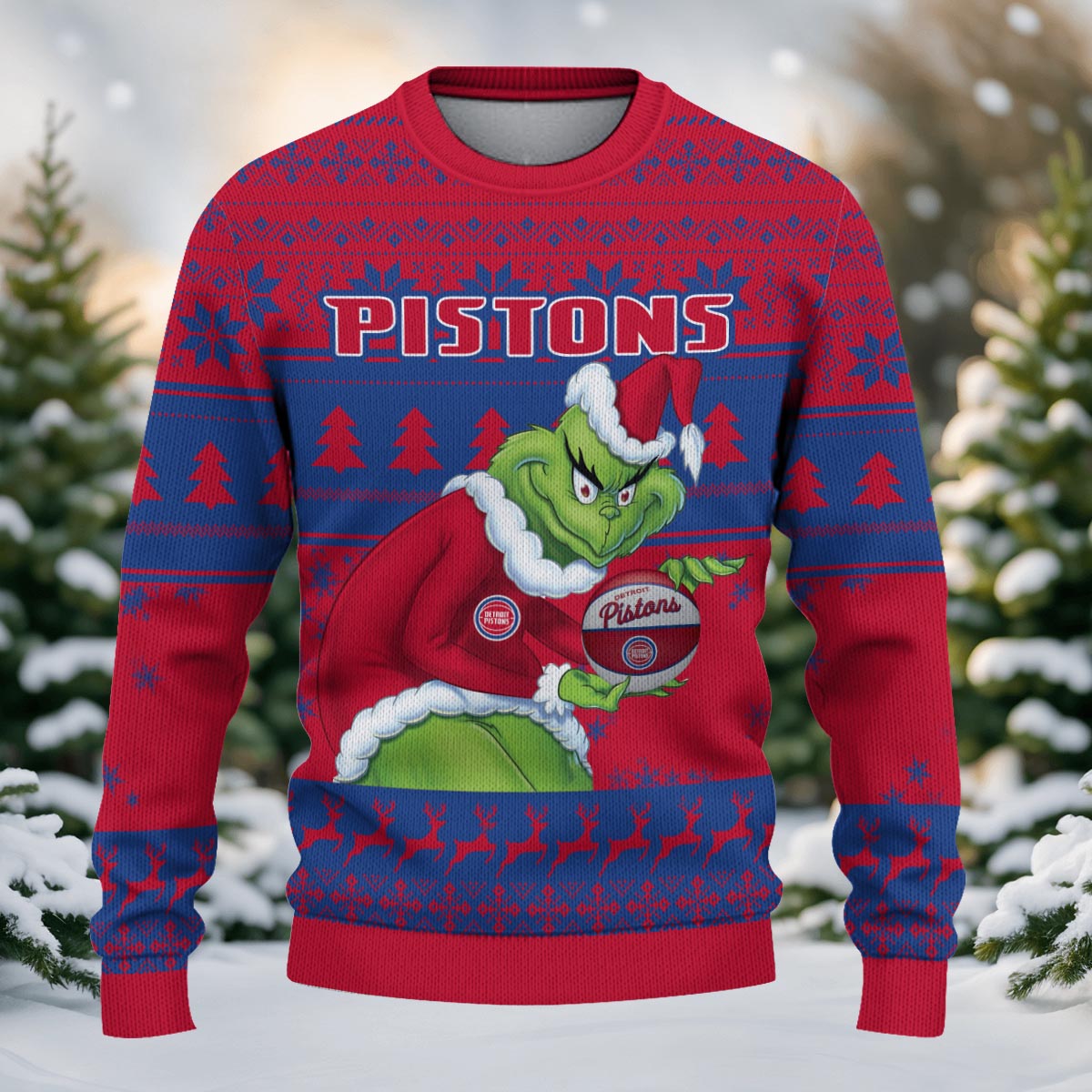 Detroit Pistons Grinch Christmas Ugly Sweater