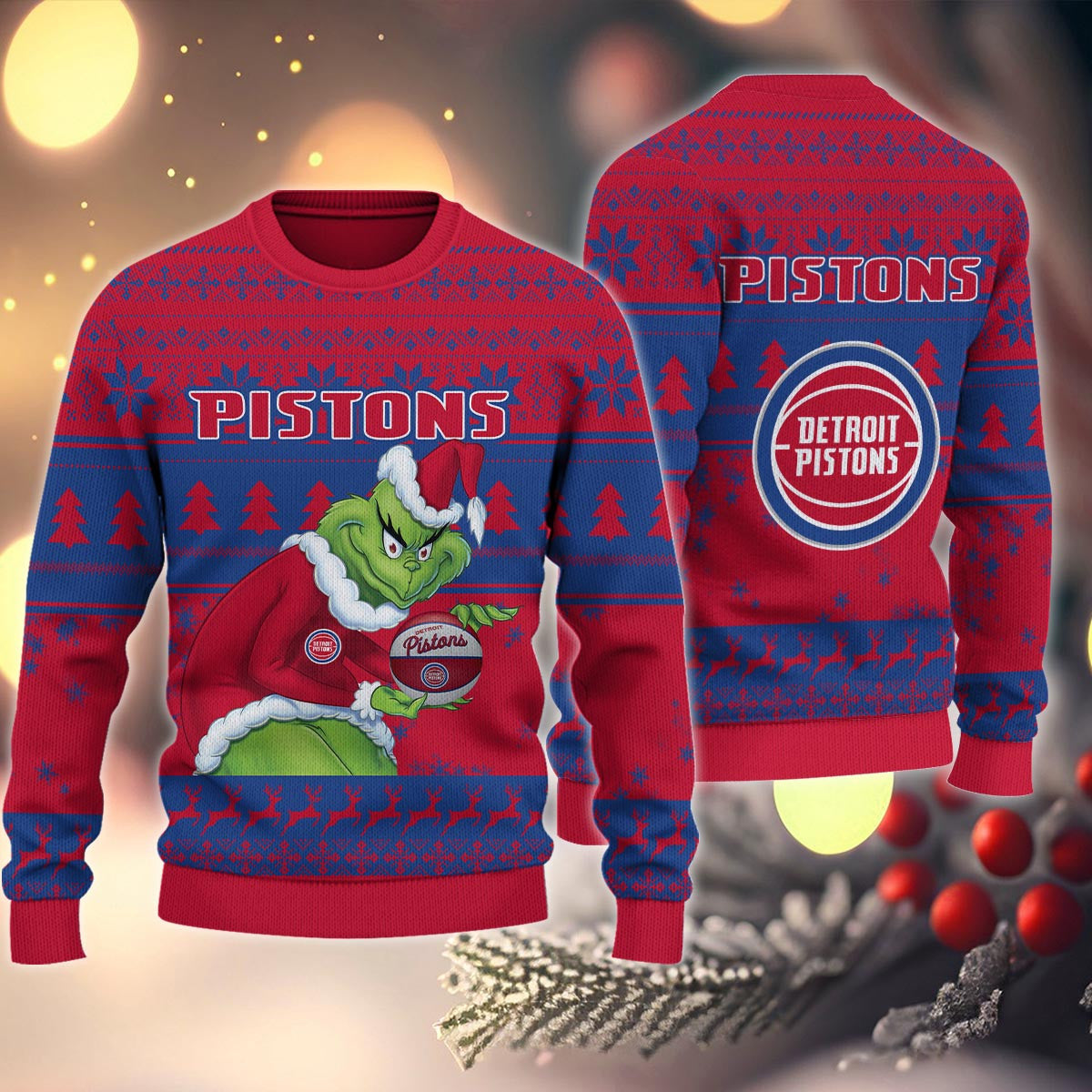 Detroit Pistons Grinch Christmas Ugly Sweater