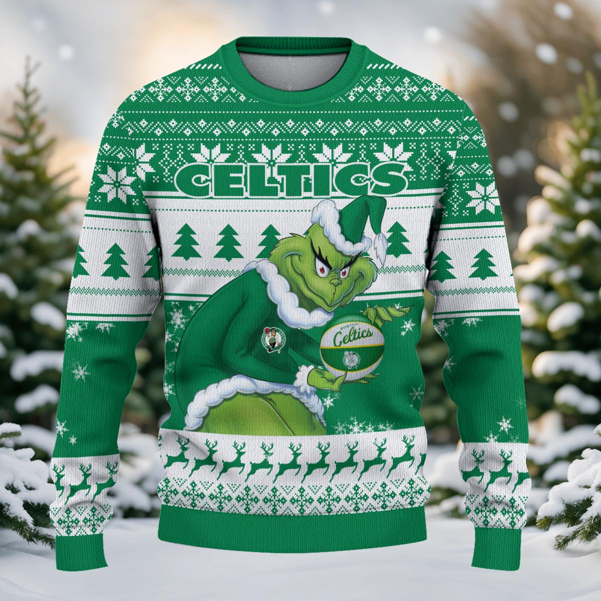 Boston Celtics Grinch Christmas Ugly Sweater