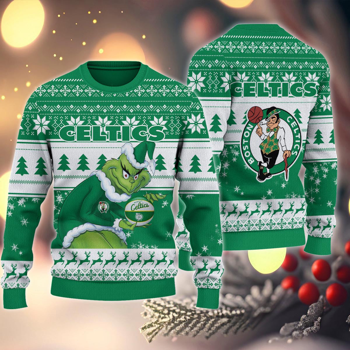 Boston Celtics Grinch Christmas Ugly Sweater